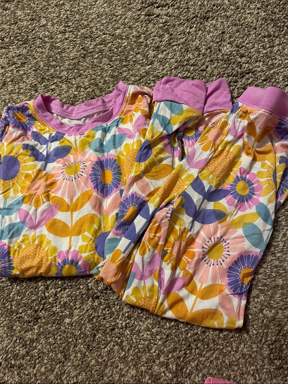 Little Sleepies Floral Stretch Cotton Pajama Set - Pink, Yellow & Purple